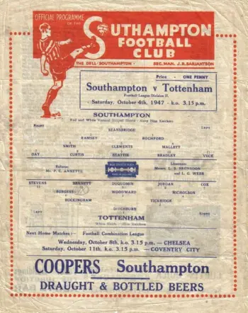 Spurs v Southampton FC (04 Oct 1947) Programme