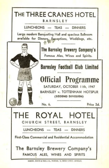 Spurs v Barnsley FC (11 Oct 1947) Programme