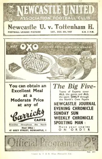 Spurs v Newcastle United (06 Dec 1947) Programme