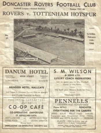 Spurs v Doncaster Rovers (14 Feb 1948) Programme