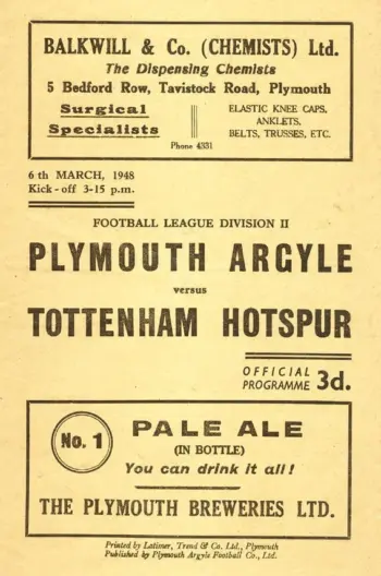Spurs v Plymouth Argyle (06 Mar 1948) Programme