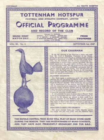 Spurs v Bury FC (01 Sep 1947) Programme