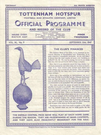 Spurs v Bradford Park Avenue (13 Sep 1947) Programme