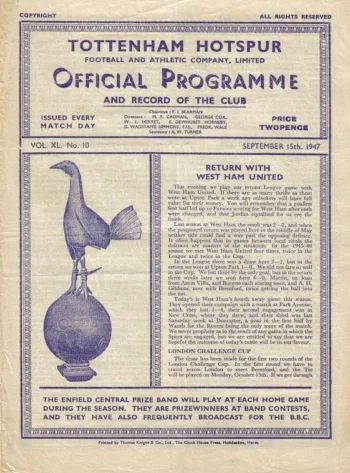 Spurs v West Ham United (15 Sep 1947) Programme