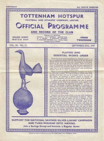 Spurs v Doncaster Rovers (27 Sep 1947) Programme