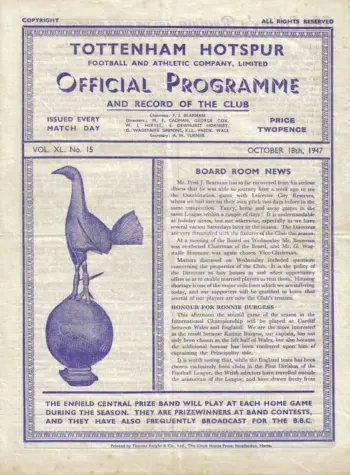 Spurs v Plymouth Argyle (18 Oct 1947) Programme