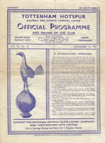 Spurs v Brentford FC (01 Nov 1947) Programme