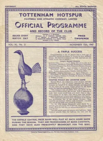 Spurs v Leeds United (15 Nov 1947) Programme