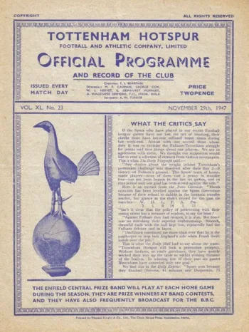 Spurs v Coventry City (29 Nov 1947) Programme