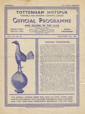 Spurs v Birmingham City (13 Dec 1947) Programme
