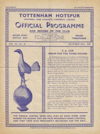 Spurs v West Bromwich Albion (20 Dec 1947) Programme