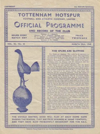 Spurs v Millwall FC (29 Mar 1948) Programme