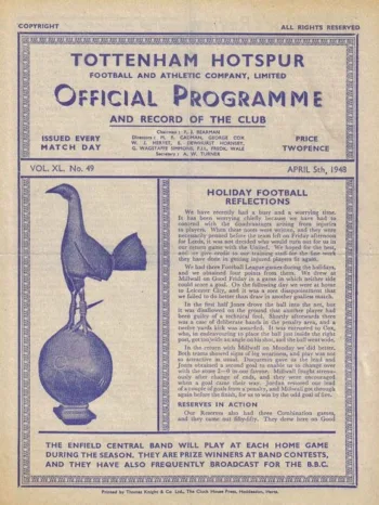 Spurs v Luton Town (05 Apr 1948) Programme