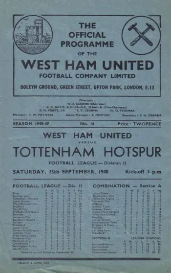 Spurs v West Ham United (25 Sep 1948) Programme