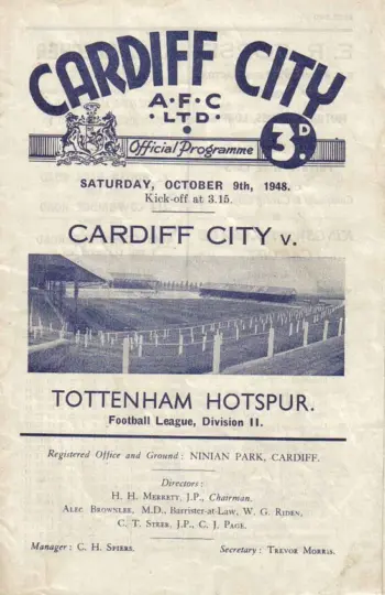 Spurs v Cardiff City (09 Oct 1948) Programme