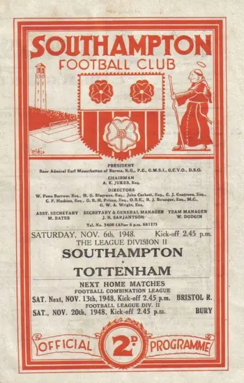 Spurs v Southampton FC (06 Nov 1948) Programme