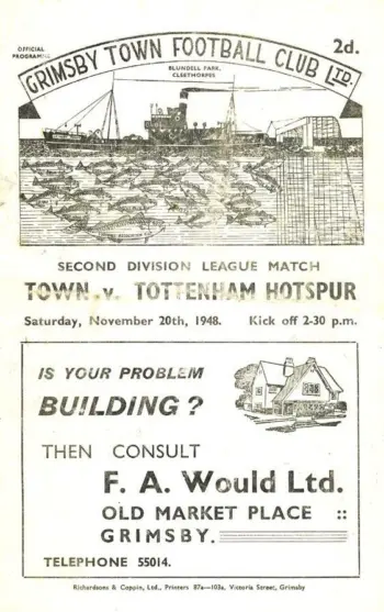 Spurs v Grimsby Town (20 Nov 1948) Programme