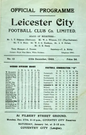 Spurs v Leicester City (25 Dec 1948) Programme