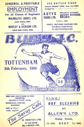 Spurs v Bury FC (05 Feb 1949) Programme