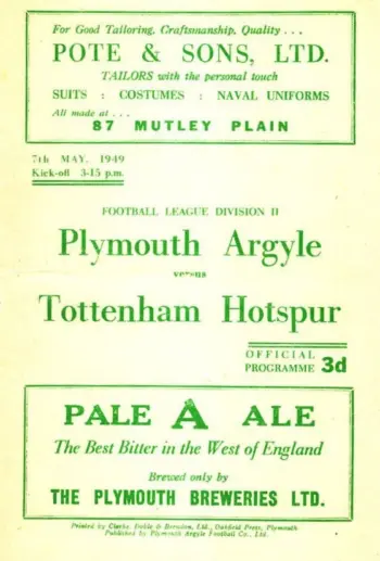 Spurs v Plymouth Argyle (07 May 1949) Programme