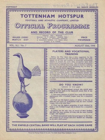 Spurs v Coventry City (30 Aug 1948) Programme