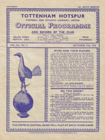 Spurs v Leeds United (13 Sep 1948) Programme