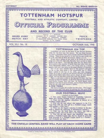 Spurs v Queens Park Rangers (16 Oct 1948) Programme