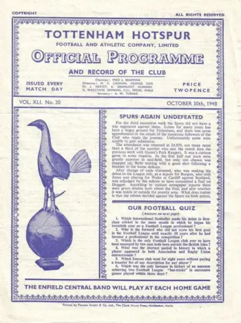 Spurs v Bradford Park Avenue (30 Oct 1948) Programme