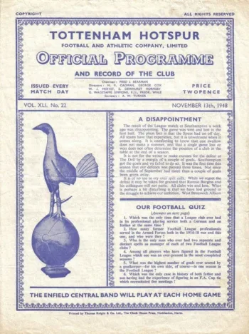 Spurs v Barnsley FC (13 Nov 1948) Programme