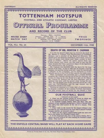 Spurs v Plymouth Argyle (11 Dec 1948) Programme
