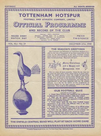 Spurs v Leicester City (27 Dec 1948) Programme