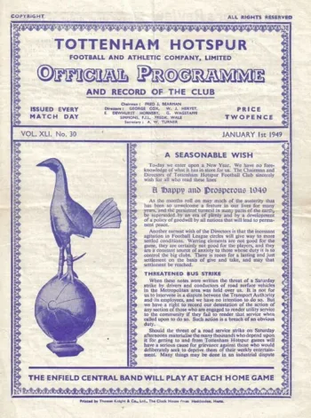 Spurs v Lincoln City (01 Jan 1949) Programme