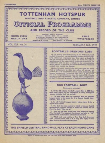 Spurs v Nottingham Forest (12 Feb 1949) Programme