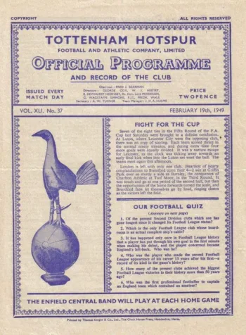 Spurs v West Ham United (19 Feb 1949) Programme