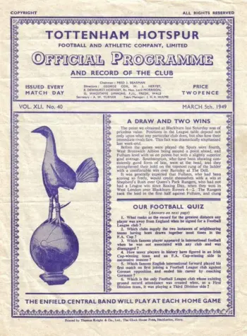 Spurs v Cardiff City (05 Mar 1949) Programme