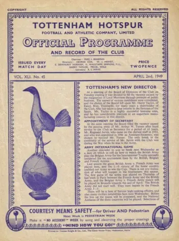 Spurs v Southampton FC (02 Apr 1949) Programme