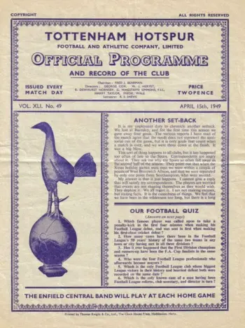 Spurs v Brentford FC (15 Apr 1949) Programme