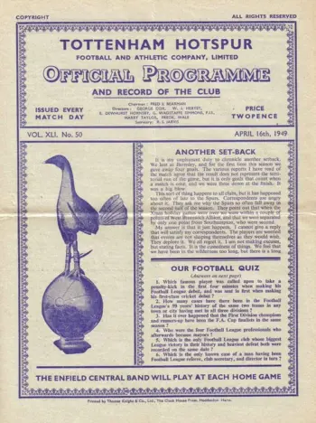 Spurs v Grimsby Town (16 Apr 1949) Programme