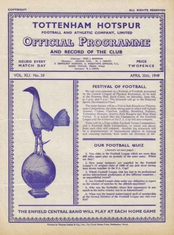 Spurs v Fulham FC (30 Apr 1949) Programme