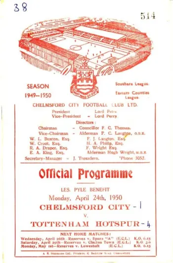Spurs v Chelmsford City (24 Apr 1950) Programme