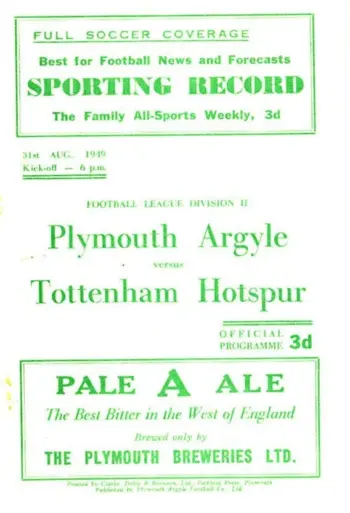 Spurs v Plymouth Argyle (31 Aug 1949) Programme