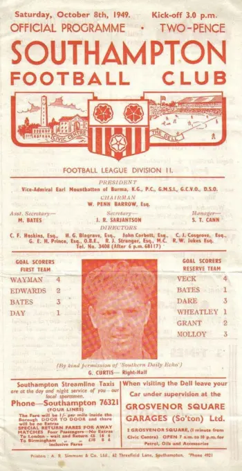 Spurs v Southampton FC (08 Oct 1949) Programme