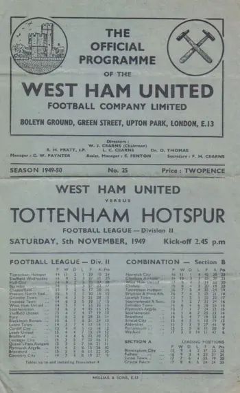 Spurs v West Ham United (05 Nov 1949) Programme