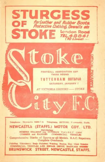 Spurs v Stoke City (07 Jan 1950) Programme