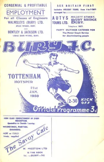 Spurs v Bury FC (21 Jan 1950) Programme