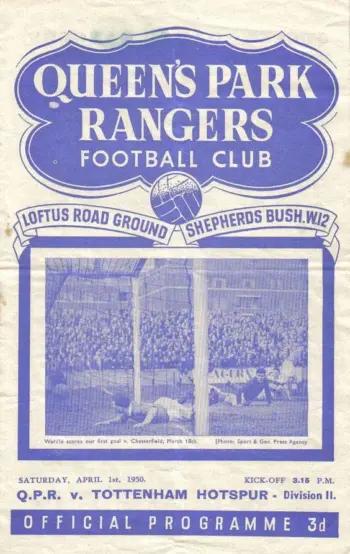 Spurs v Queens Park Rangers (01 Apr 1950) Programme