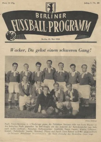 Spurs v Wacker 04 Berlin (21 May 1950) Programme