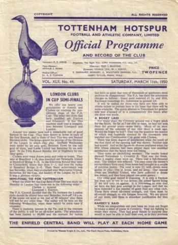 Spurs v Luton Town (11 Mar 1950) Programme