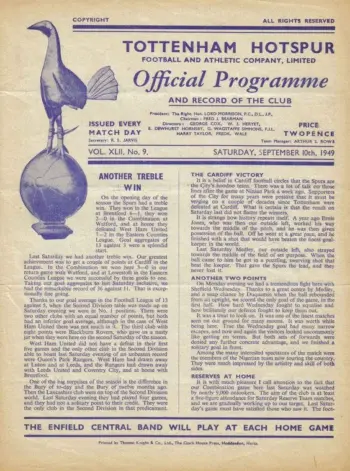 Spurs v Leeds United (10 Sep 1949) Programme