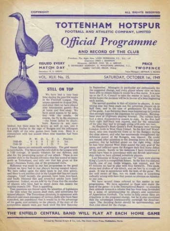 Spurs v Bradford Park Avenue (01 Oct 1949) Programme